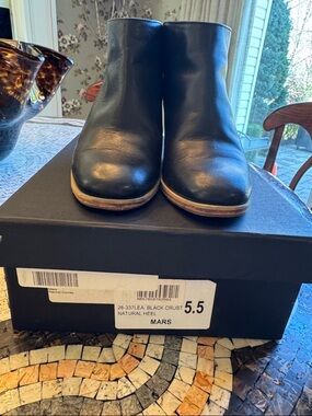 Rachel Comey Black Leather Ankle Booties with Natural Heel